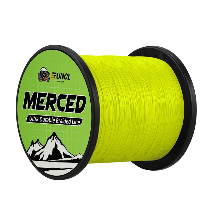 RUNCL Braided Fishing Line Merced, 4 Strands Braided Line - Proprietary Weaving Tech, Thin-Coating Tech, Stronger, Smoother - Fishing Line for Freshwater Saltwater (Hi-Vis Yellow, 6LB(2.7kgs), 300yds) - Image 1